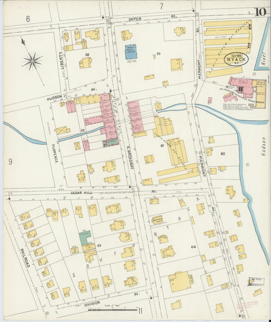 Sanborn Fire Insurance Map from Nyack, Rockland County, New York (1903), Sheet #0010 - Historic Sanborn Fire Insurance Map Print, vintage old map wall art, antique decor, genealogy gift, New York New York map