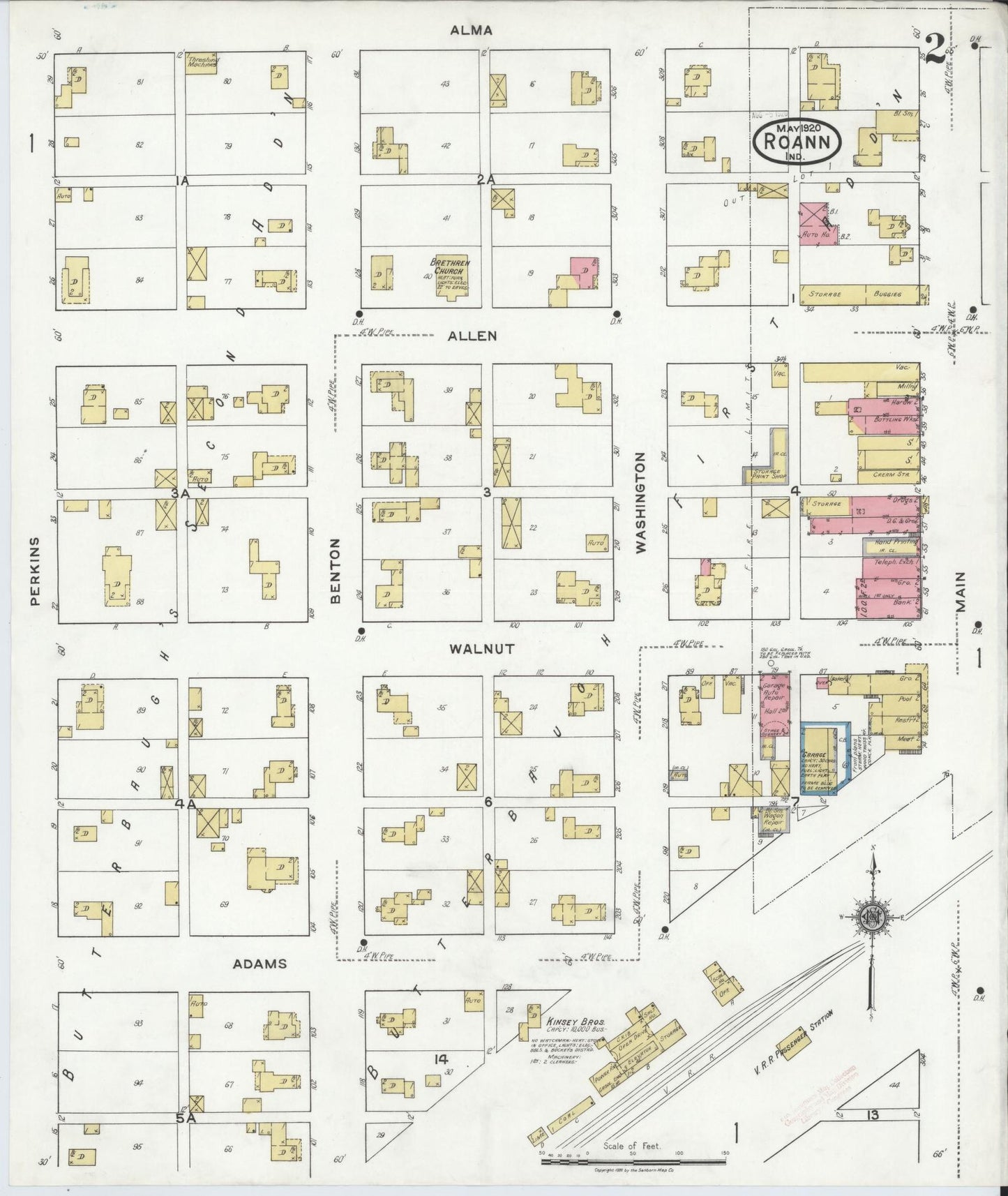 Sanborn Fire Insurance Map from Roann, Wabash County, Indiana (1920), Sheet #0002 - Complete Map Set gallery image, historic Sanborn map, vintage wall art, Indiana Indiana