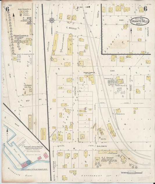 Sanborn Fire Insurance Map from Granite Falls, Yellow Medicine And Chippewa Counties, Minnesota (1941), Sheet #0006 - Historic Sanborn Fire Insurance Map Print, vintage old map wall art, antique decor, genealogy gift, Minnesota Minnesota map