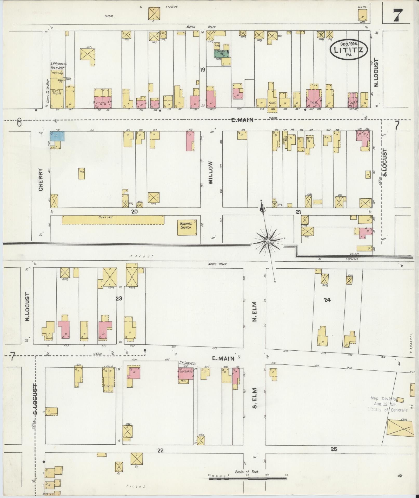 Sanborn Fire Insurance Map from Lititz, Lancaster County, Pennsylvania (1904), Sheet #0007 - Complete Map Set gallery image, historic Sanborn map, vintage wall art, Pennsylvania Pennsylvania