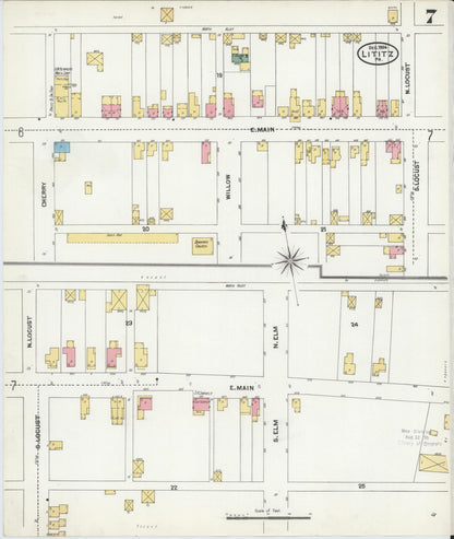 Sanborn Fire Insurance Map from Lititz, Lancaster County, Pennsylvania (1904), Sheet #0007 - Complete Map Set gallery image, historic Sanborn map, vintage wall art, Pennsylvania Pennsylvania