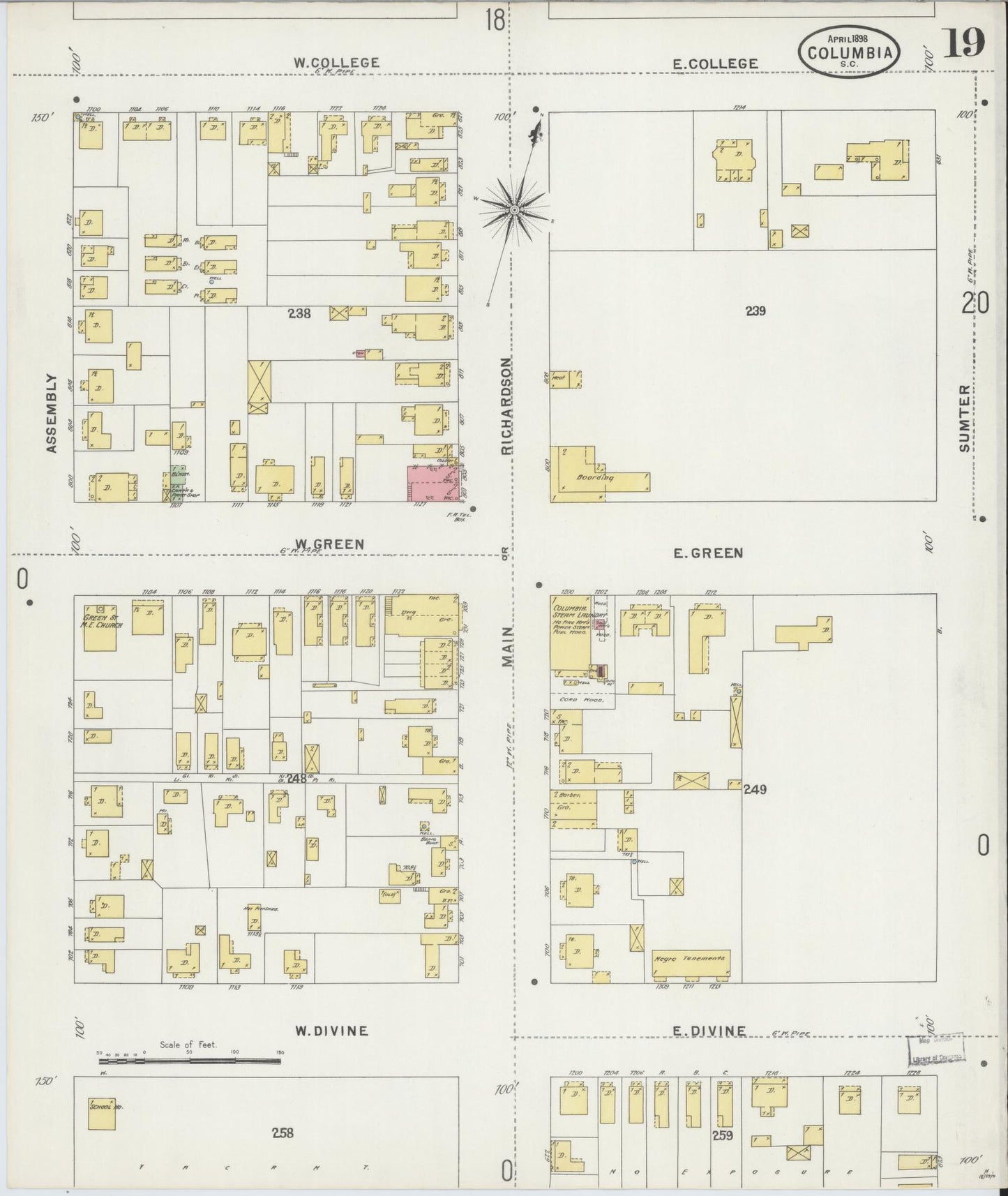Sanborn Fire Insurance Map from Columbia, Richland County, South Carolina (1898), Sheet #0019 - Complete Map Set gallery image, historic Sanborn map, vintage wall art, South Carolina South Carolina