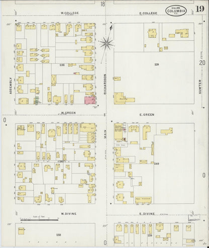 Sanborn Fire Insurance Map from Columbia, Richland County, South Carolina (1898), Sheet #0019 - Complete Map Set gallery image, historic Sanborn map, vintage wall art, South Carolina South Carolina