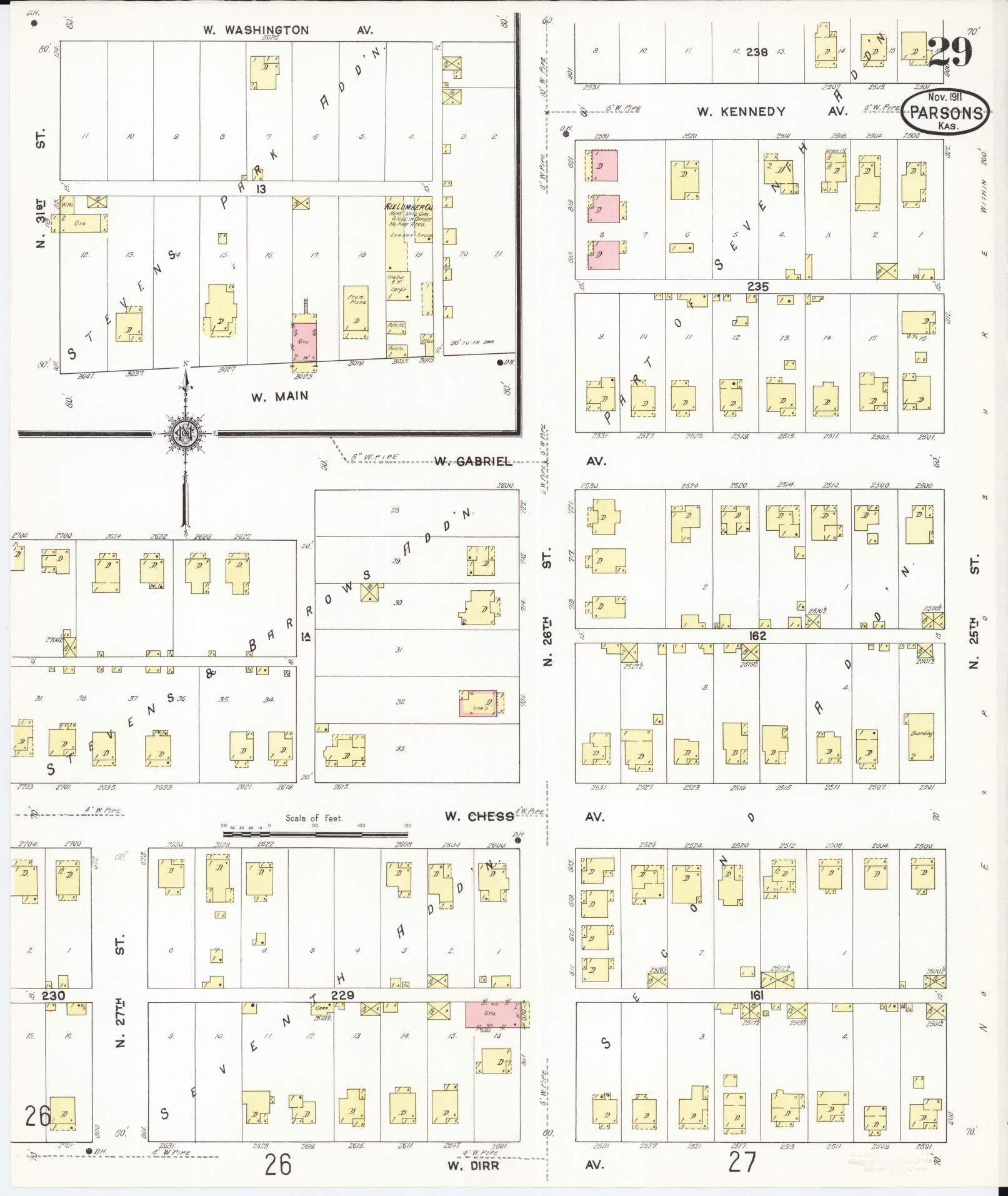 Sanborn Fire Insurance Map from Parsons, Labette County, Kansas (1911), Sheet #0029 - Historic Sanborn Fire Insurance Map Print, vintage old map wall art, antique decor, genealogy gift, Kansas Kansas map