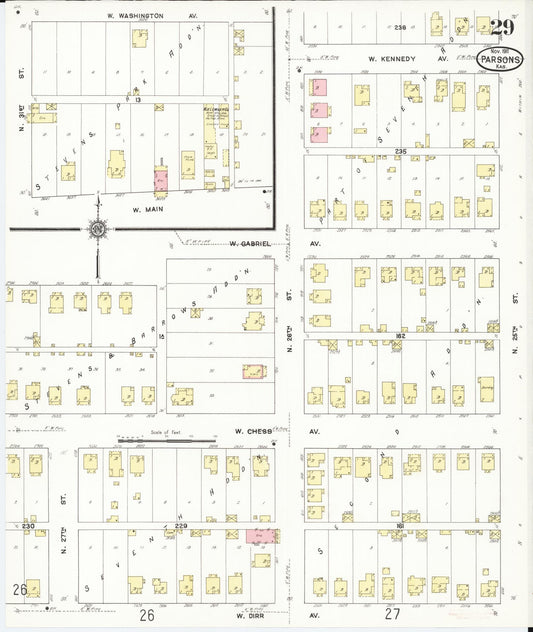 Sanborn Fire Insurance Map from Parsons, Labette County, Kansas (1911), Sheet #0029 - Historic Sanborn Fire Insurance Map Print, vintage old map wall art, antique decor, genealogy gift, Kansas Kansas map
