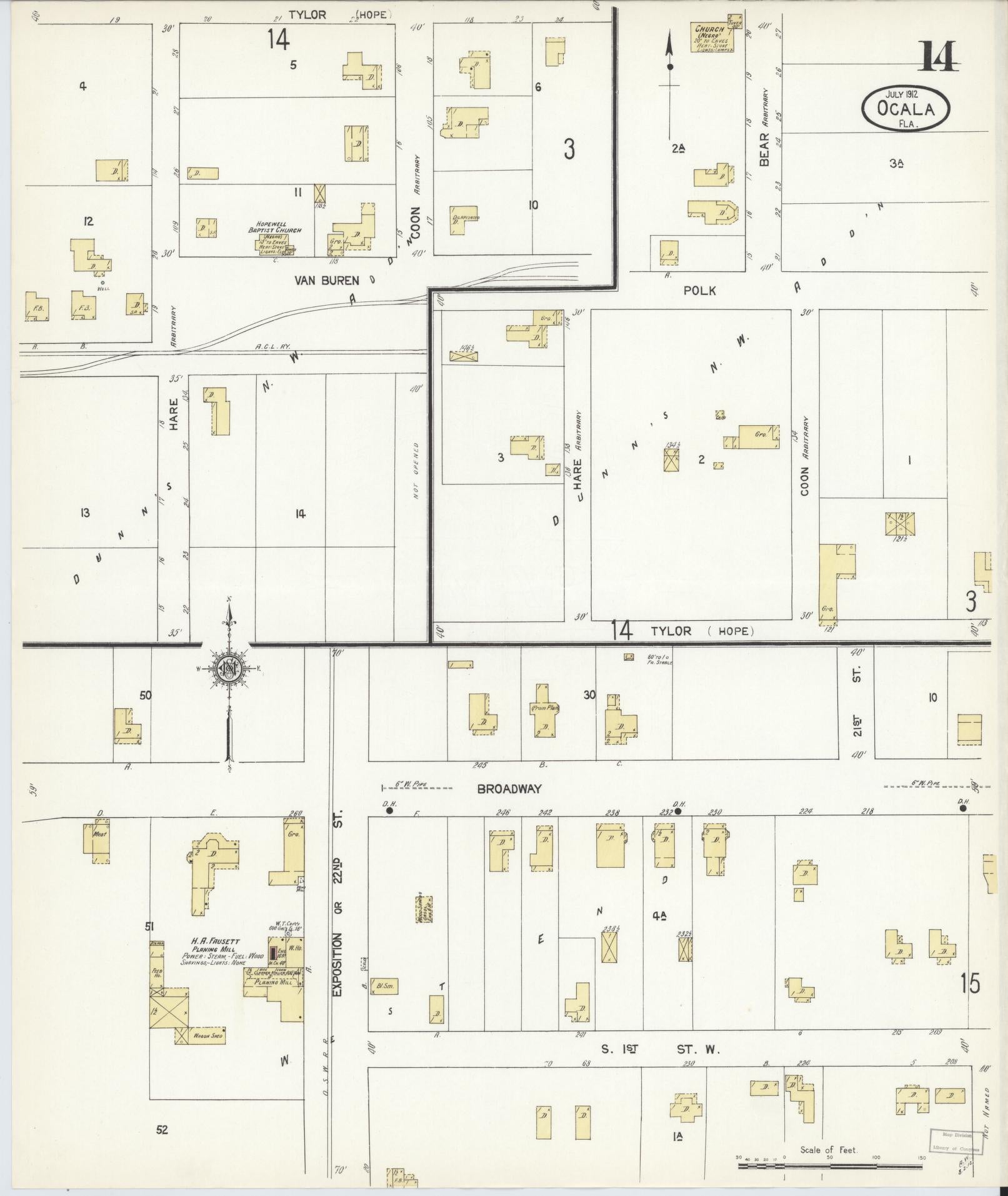 Sanborn Fire Insurance Map from Ocala, Marion County, Florida (1912), Sheet #0014 - Historic Sanborn Fire Insurance Map Print, vintage old map wall art, antique decor, genealogy gift, Florida Florida map