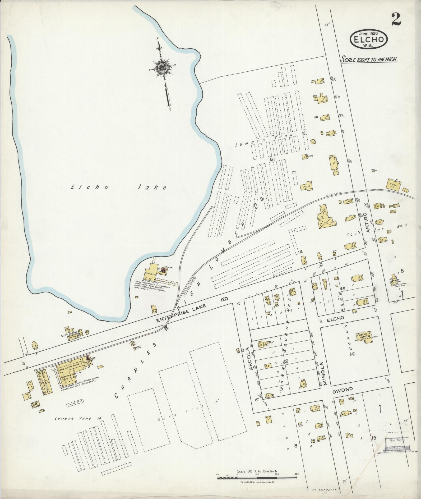 Sanborn Fire Insurance Map from Elcho, Langlade County, Wisconsin (1920), Sheet #0002 - Complete Map Set gallery image, historic Sanborn map, vintage wall art, Wisconsin Wisconsin