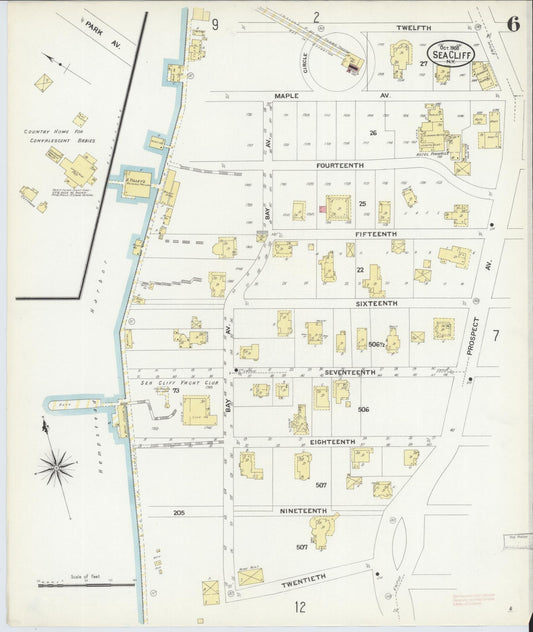 Sanborn Fire Insurance Map from Sea Cliff, Nassau County, New York (1908), Sheet #0006 - Historic Sanborn Fire Insurance Map Print, vintage old map wall art, antique decor, genealogy gift, New York New York map