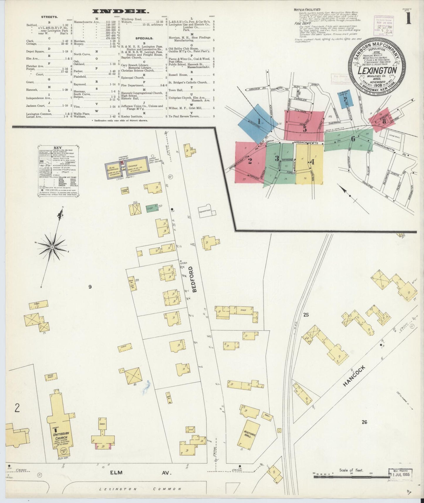 Sanborn Fire Insurance Map from Lexington, Middlesex County, Massachusetts. (1908) – Historic Sanborn Fire Insurance Map Print