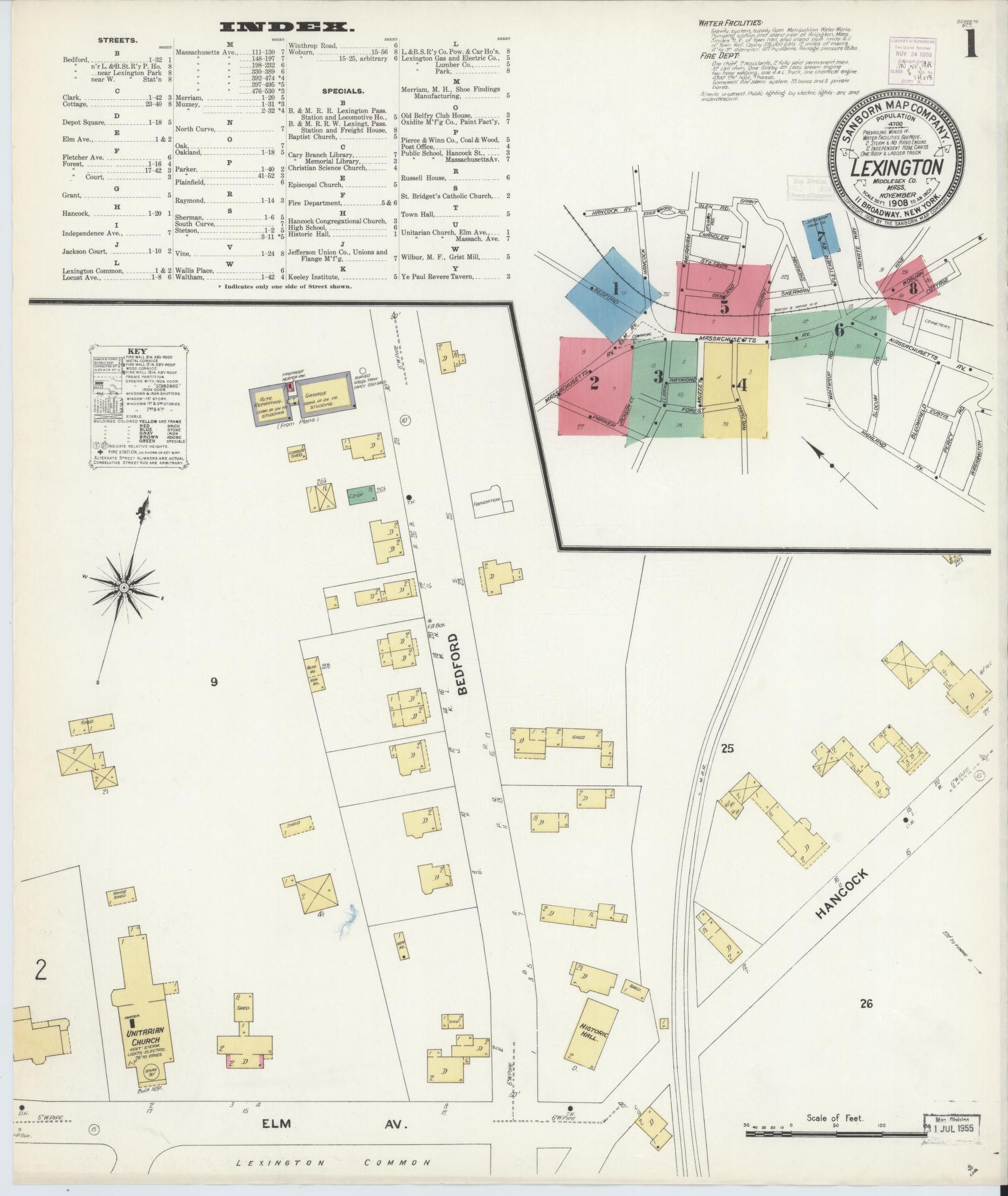 Sanborn Fire Insurance Map from Lexington, Middlesex County, Massachusetts. (1908) – Historic Sanborn Fire Insurance Map Print
