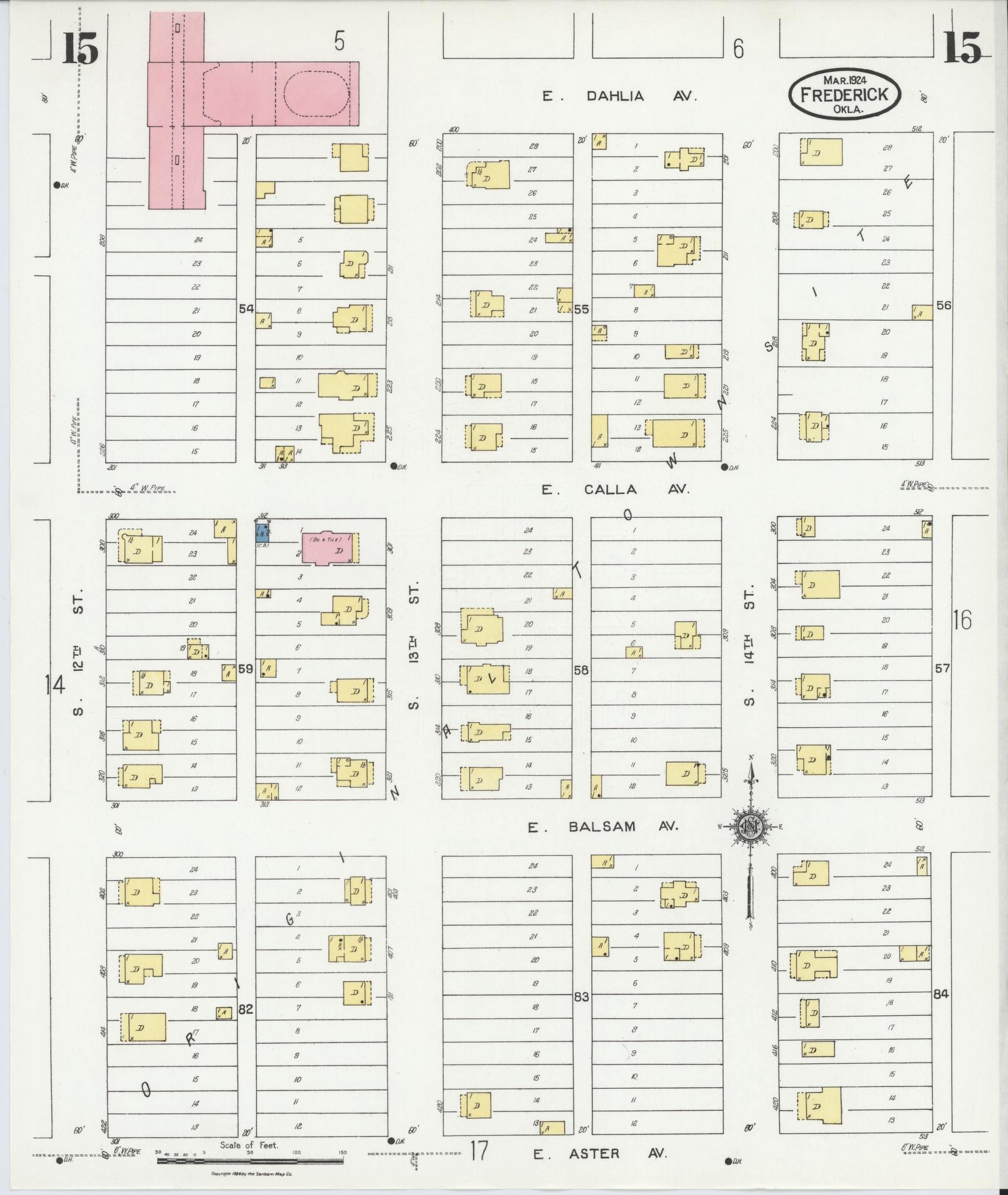 Sanborn Fire Insurance Map from Frederick, Tillman County, Oklahoma (1924), Sheet #0015 - Complete Map Set gallery image, historic Sanborn map, vintage wall art, Oklahoma Oklahoma