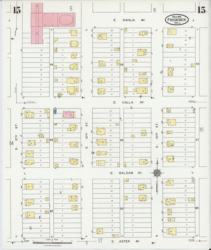 Sanborn Fire Insurance Map from Frederick, Tillman County, Oklahoma (1924), Sheet #0015 - Complete Map Set gallery image, historic Sanborn map, vintage wall art, Oklahoma Oklahoma