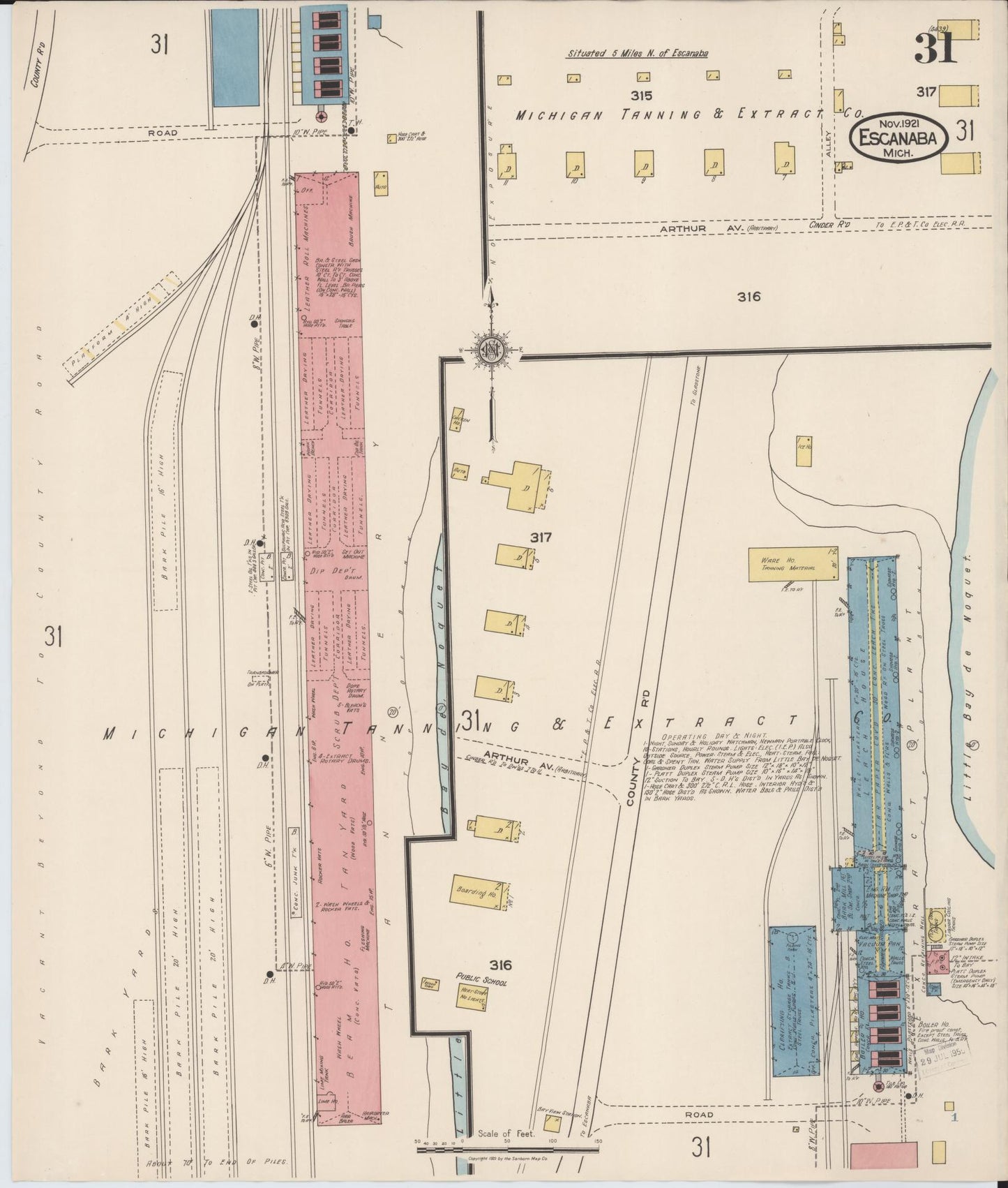 Sanborn Fire Insurance Map from Escanaba, Delta County, Michigan (1921), Sheet #0031 - Complete Map Set gallery image, historic Sanborn map, vintage wall art, Michigan Michigan