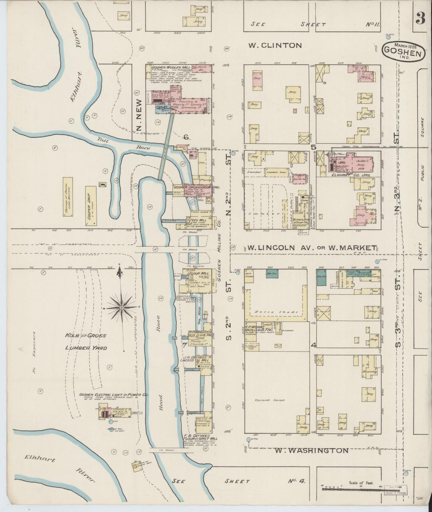 Sanborn Fire Insurance Map from Goshen, Elkhart County, Indiana (1886), Sheet #0003 - Complete Map Set gallery image, historic Sanborn map, vintage wall art, Indiana Indiana