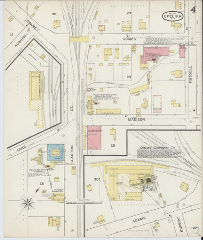 Sanborn Fire Insurance Map from Opelika, Lee County, Alabama (1893), Sheet #0004 - Complete Map Set gallery image, historic Sanborn map, vintage wall art, Alabama Alabama