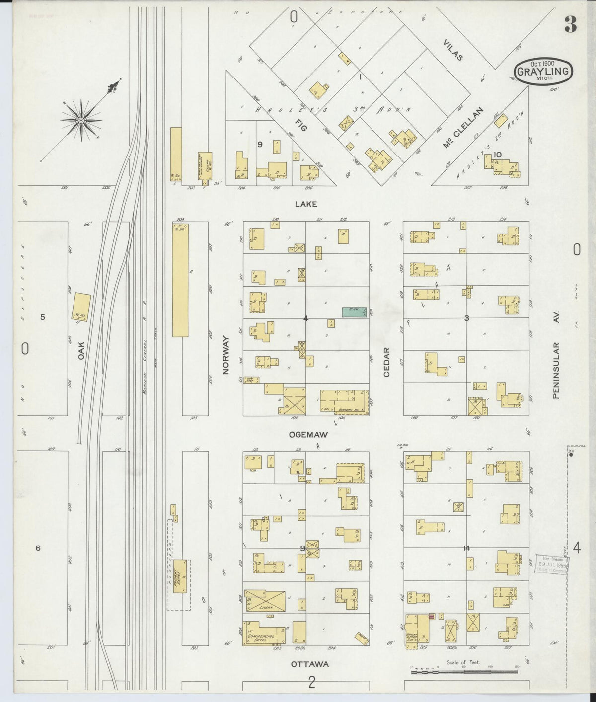 Sanborn Fire Insurance Map from Grayling, Crawford County, Michigan (1900), Sheet #0003 - Historic Sanborn Fire Insurance Map Print, vintage old map wall art, antique decor, genealogy gift, Michigan Michigan map