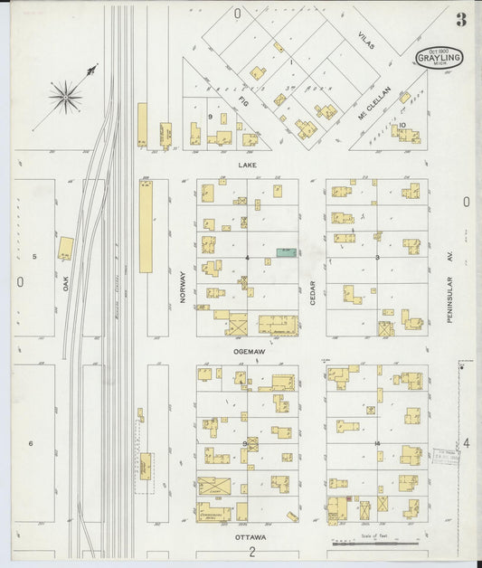 Sanborn Fire Insurance Map from Grayling, Crawford County, Michigan (1900), Sheet #0003 - Historic Sanborn Fire Insurance Map Print, vintage old map wall art, antique decor, genealogy gift, Michigan Michigan map
