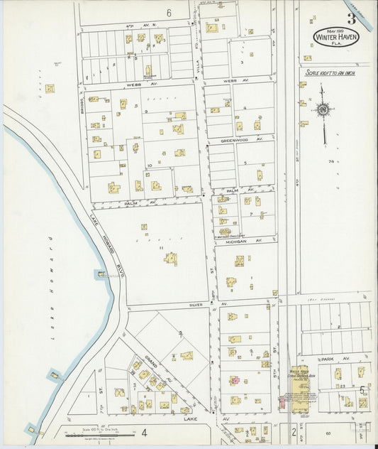 Sanborn Fire Insurance Map from Winter Haven, Polk County, Florida (1919), Sheet #0003 - Historic Sanborn Fire Insurance Map Print, vintage old map wall art, antique decor, genealogy gift, Florida Florida map