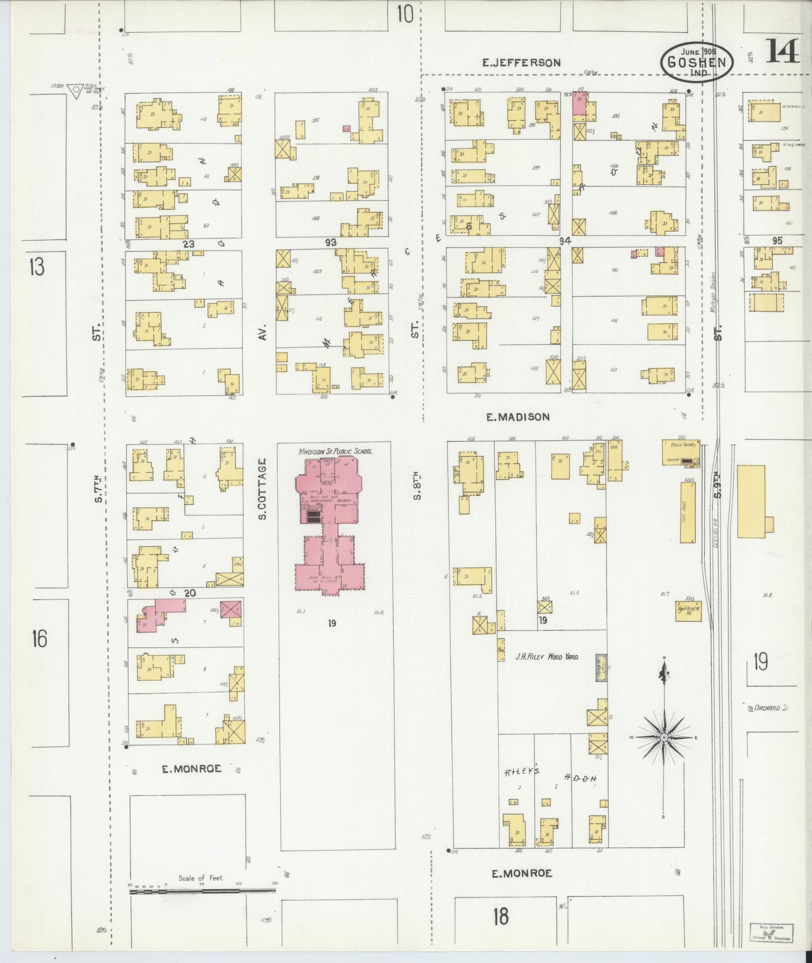 Sanborn Fire Insurance Map from Goshen, Elkhart County, Indiana (1905), Sheet #0014 - Complete Map Set gallery image, historic Sanborn map, vintage wall art, Indiana Indiana