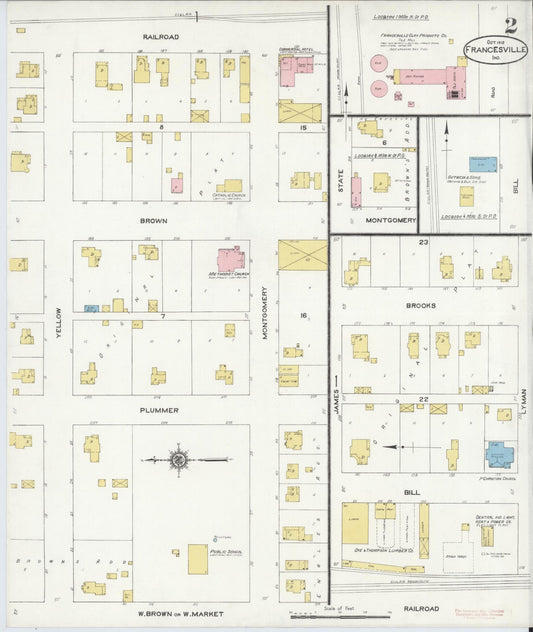 Sanborn Fire Insurance Map from Francesville, Pulaski County, Indiana (1912), Sheet #0002 - Historic Sanborn Fire Insurance Map Print, vintage old map wall art, antique decor, genealogy gift, Indiana Indiana map