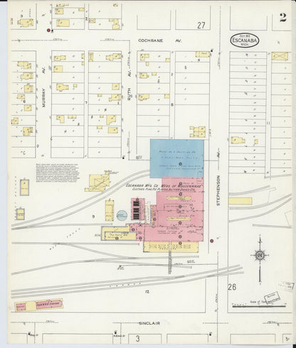 Sanborn Fire Insurance Map from Escanaba, Delta County, Michigan (1913), Sheet #0002 - Complete Map Set gallery image, historic Sanborn map, vintage wall art, Michigan Michigan