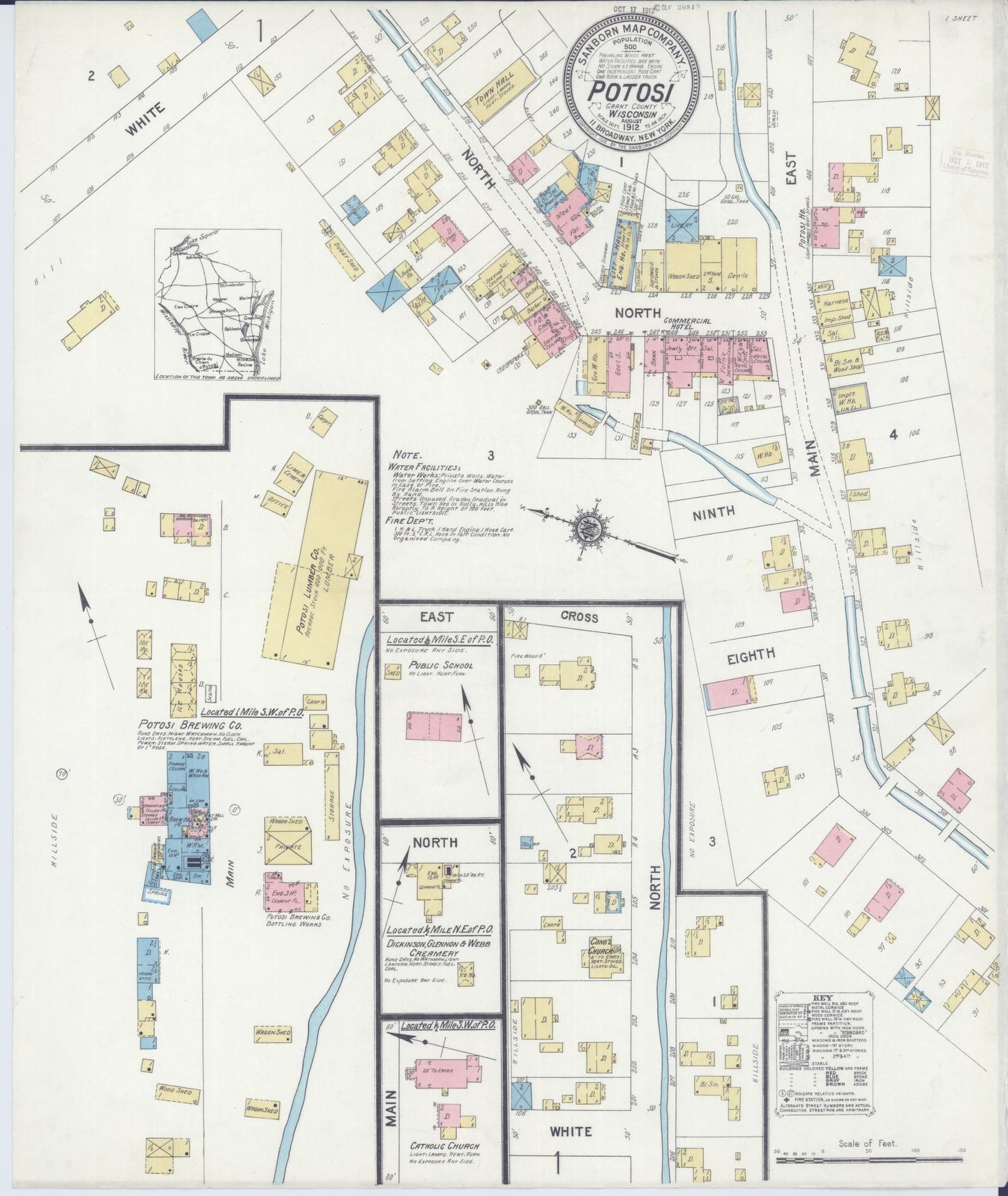 Sanborn Fire Insurance Map from Potosi, Grant County, Wisconsin (1912), Sheet #0001 - Historic Sanborn Fire Insurance Map Print, vintage old map wall art, antique decor, genealogy gift, Wisconsin Wisconsin map