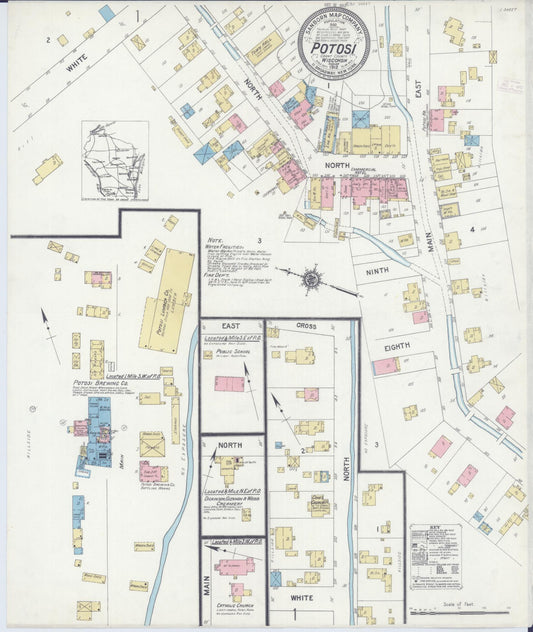 Sanborn Fire Insurance Map from Potosi, Grant County, Wisconsin (1912), Sheet #0001 - Historic Sanborn Fire Insurance Map Print, vintage old map wall art, antique decor, genealogy gift, Wisconsin Wisconsin map