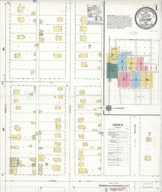 Sanborn Fire Insurance Map from Covina, Los Angeles County, California (1911), Sheet #0001 - Historic Sanborn Fire Insurance Map Print, vintage old map wall art, antique decor, genealogy gift, California California map