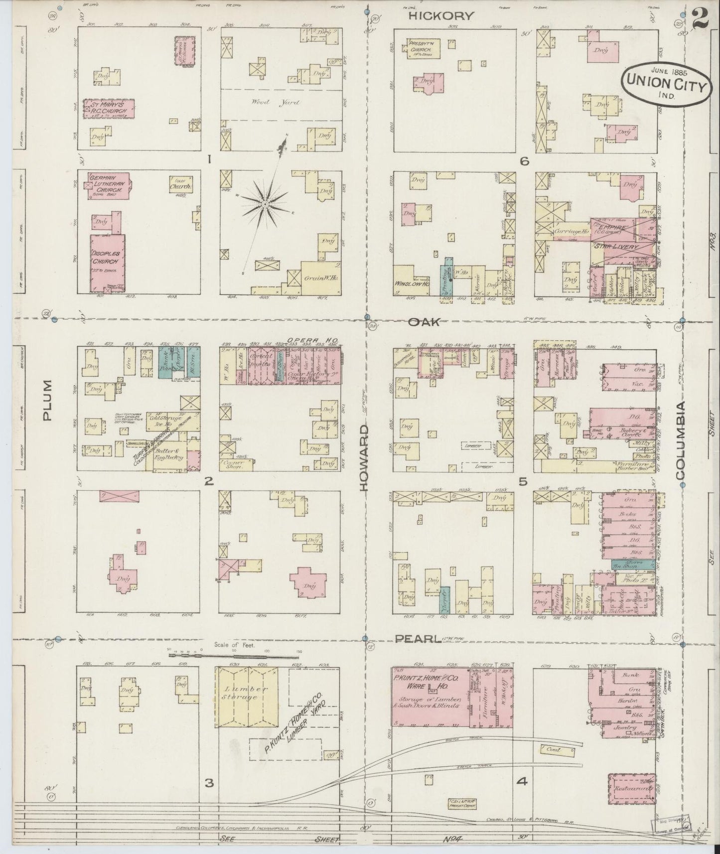 Sanborn Fire Insurance Map from Union City, Randolph County, Indiana (1885), Sheet #0002 - Historic Sanborn Fire Insurance Map Print, vintage old map wall art, antique decor, genealogy gift, Indiana Indiana map