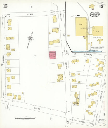 Sanborn Fire Insurance Map from Gardner, Worcester County, Massachusetts (1923), Sheet #0015 - Historic Sanborn Fire Insurance Map Print, vintage old map wall art, antique decor, genealogy gift, Massachusetts Massachusetts map