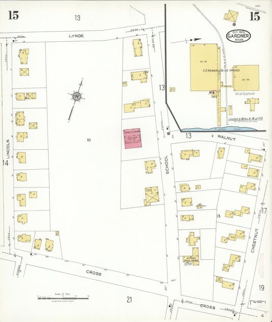 Sanborn Fire Insurance Map from Gardner, Worcester County, Massachusetts (1923), Sheet #0015 - Historic Sanborn Fire Insurance Map Print, vintage old map wall art, antique decor, genealogy gift, Massachusetts Massachusetts map