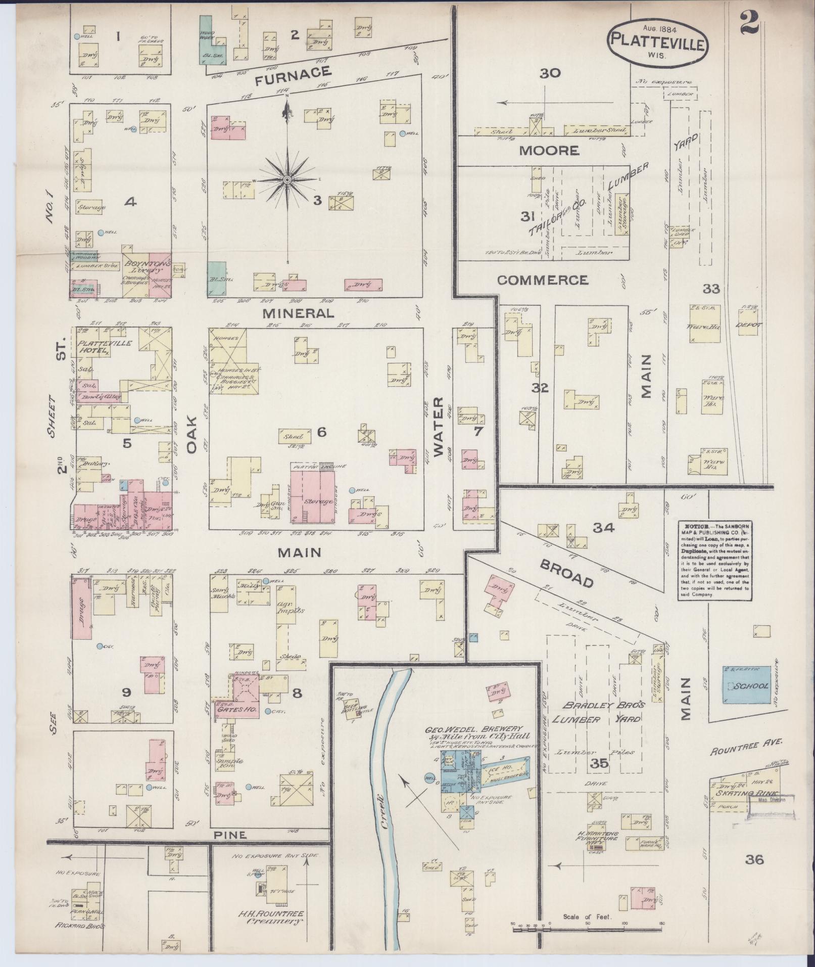 Sanborn Fire Insurance Map from Platteville, Grant County, Wisconsin (1884), Sheet #0002 - Historic Sanborn Fire Insurance Map Print, vintage old map wall art, antique decor, genealogy gift, Wisconsin Wisconsin map