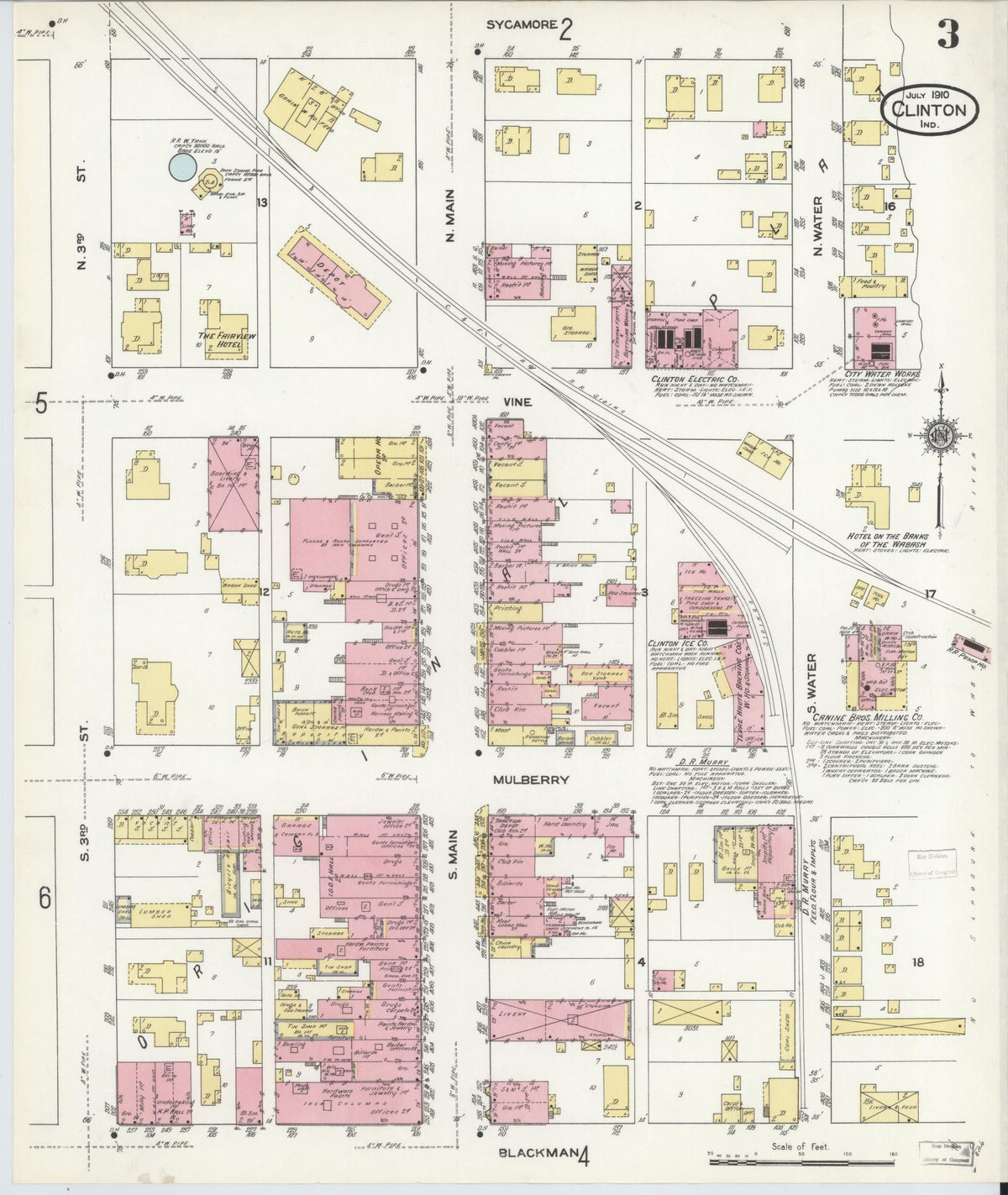 Sanborn Fire Insurance Map from Clinton, Vermillion County, Indiana (1910), Sheet #0003 - Historic Sanborn Fire Insurance Map Print, vintage old map wall art, antique decor, genealogy gift, Indiana Indiana map