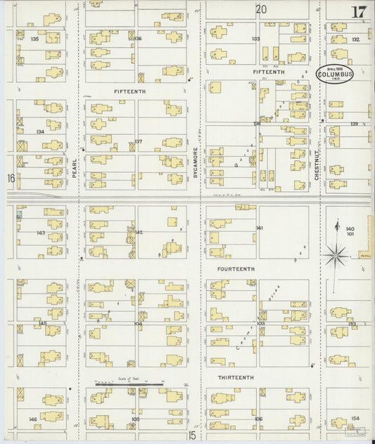 Sanborn Fire Insurance Map from Columbus, Bartholomew County, Indiana (1898), Sheet #0017 - Historic Sanborn Fire Insurance Map Print, vintage old map wall art, antique decor, genealogy gift, Indiana Indiana map