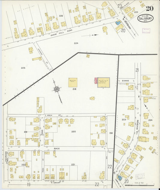 Sanborn Fire Insurance Map from Salisbury, Wicomico County, Maryland (1916), Sheet #0020 - Historic Sanborn Fire Insurance Map Print, vintage old map wall art, antique decor, genealogy gift, Maryland Maryland map