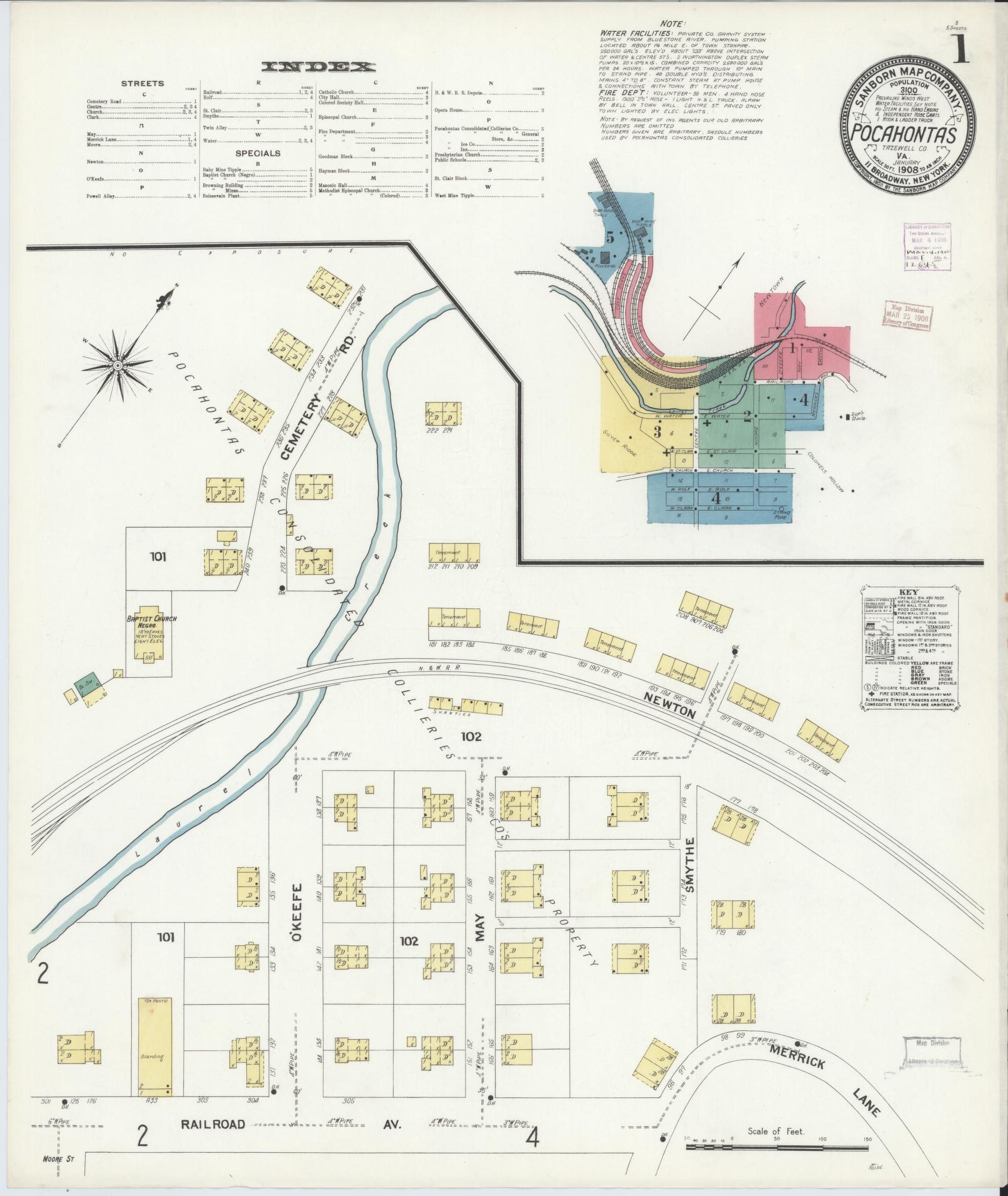 Sanborn Fire Insurance Map from Pocahontas, Tazewell County, Virginia. (1908) – Historic Sanborn Fire Insurance Map Print