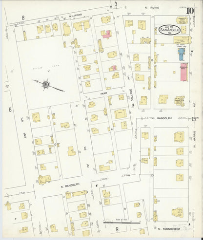 Sanborn Fire Insurance Map from San Angelo, Tom Green County, Texas (1913), Sheet #0010 - Complete Map Set gallery image, historic Sanborn map, vintage wall art, Texas Texas