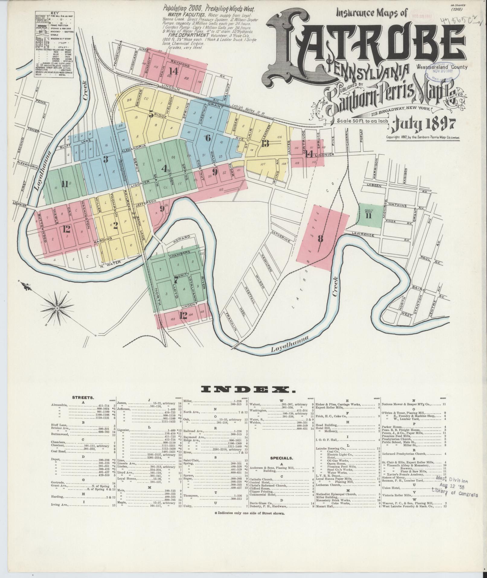 Sanborn Fire Insurance Map from Latrobe, Westmoreland County, Pennsylvania (1897), Sheet #0001 - Complete Map Set gallery image, historic Sanborn map, vintage wall art, Pennsylvania Pennsylvania
