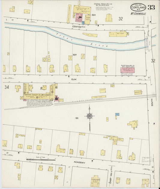Sanborn Fire Insurance Map from Cortland, Cortland County, New York (1915), Sheet #0033 - Historic Sanborn Fire Insurance Map Print, vintage old map wall art, antique decor, genealogy gift, New York New York map