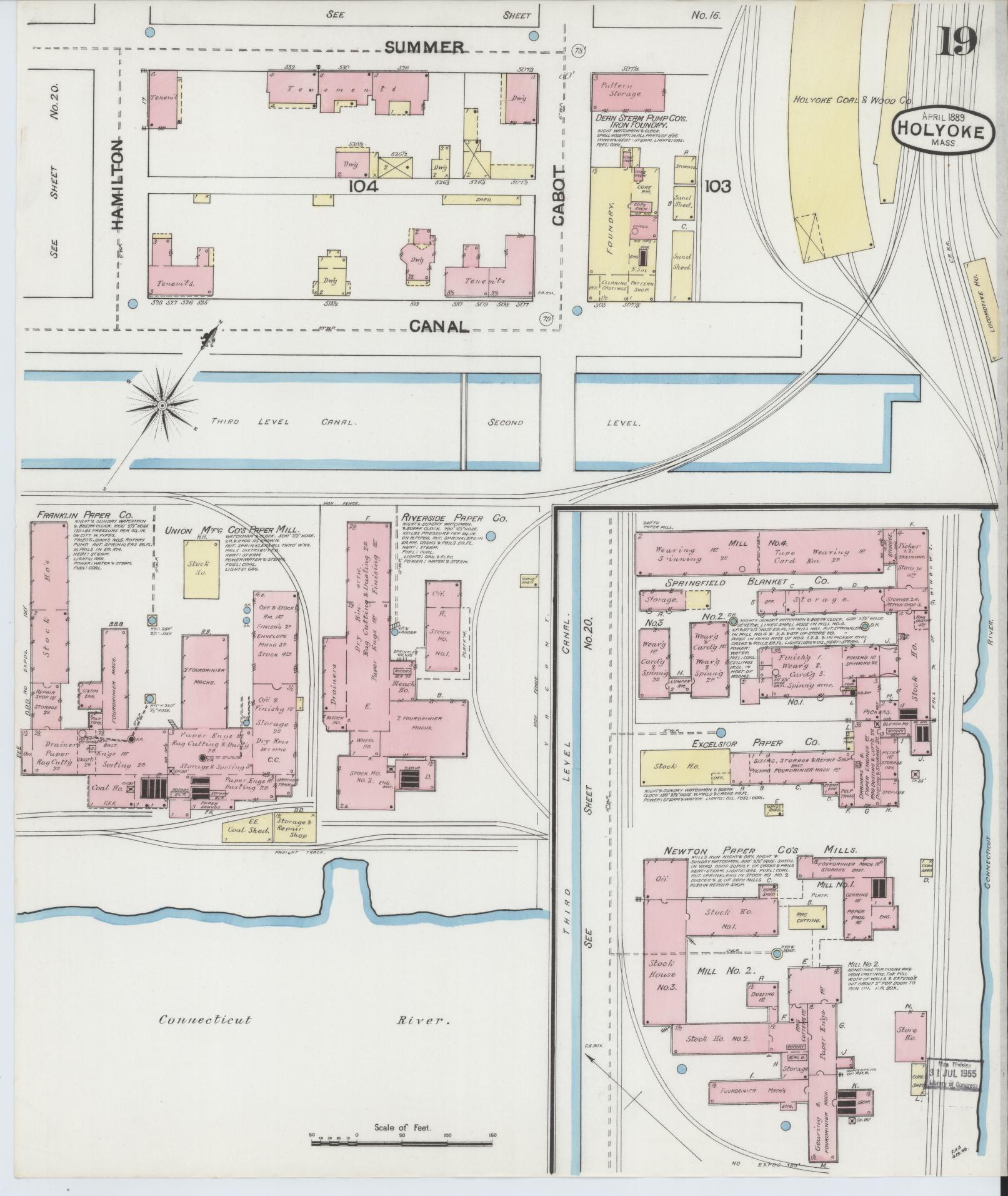 Sanborn Fire Insurance Map from Holyoke, Hampden County, Massachusetts (1889), Sheet #0019 - Complete Map Set gallery image, historic Sanborn map, vintage wall art, Massachusetts Massachusetts