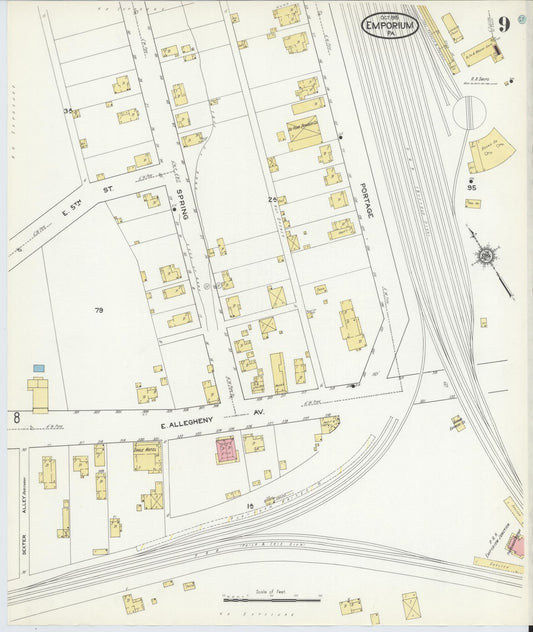 Sanborn Fire Insurance Map from Emporium, Cameron County, Pennsylvania (1915), Sheet #0009 - Historic Sanborn Fire Insurance Map Print, vintage old map wall art, antique decor, genealogy gift, Pennsylvania Pennsylvania map