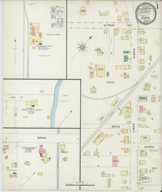 Sanborn Fire Insurance Map from Elmer, Salem County, New Jersey (1896), Sheet #0001 - Historic Sanborn Fire Insurance Map Print, vintage old map wall art, antique decor, genealogy gift, New Jersey New Jersey map