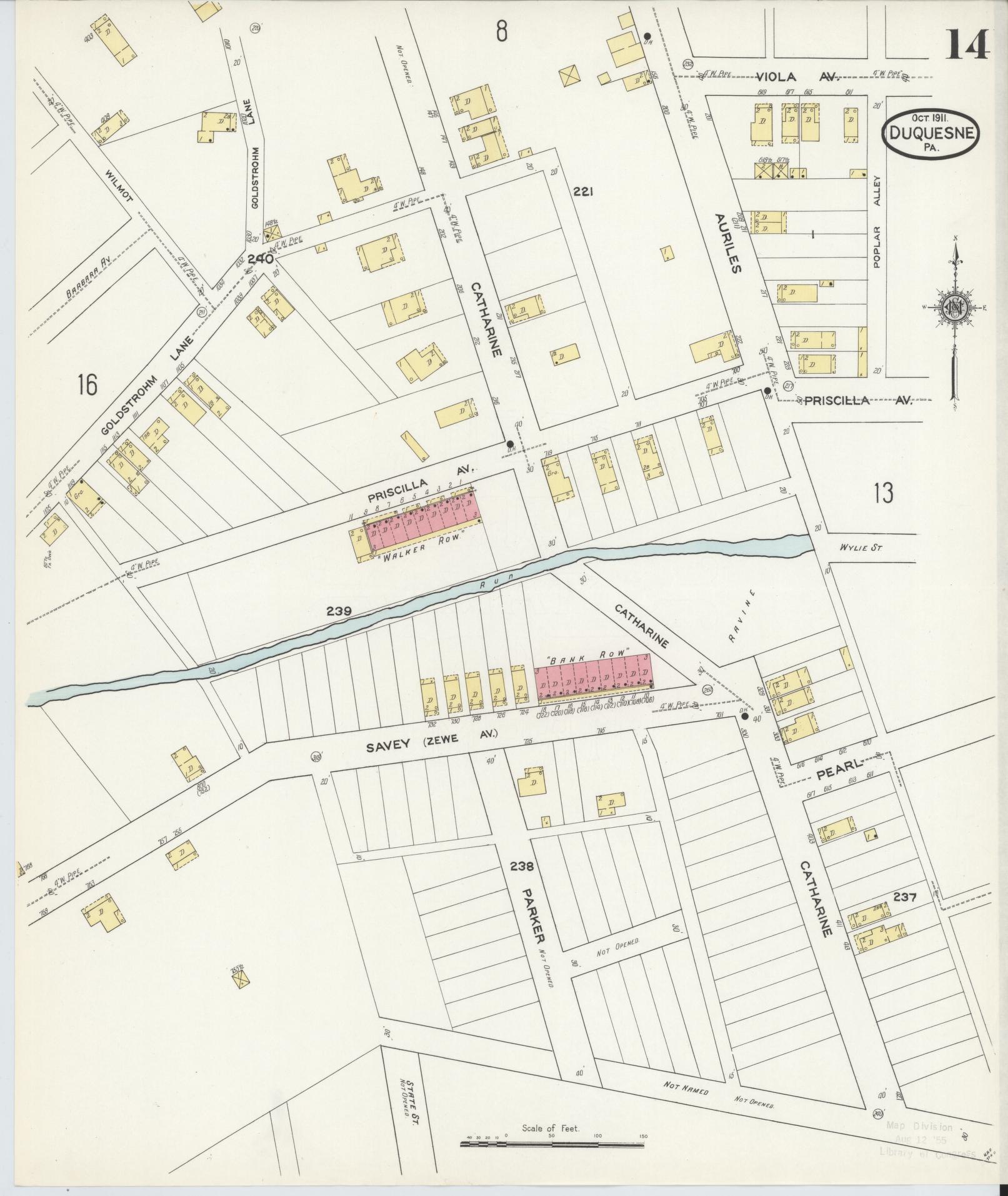 Sanborn Fire Insurance Map from Duquesne, Allegheny County, Pennsylvania (1911), Sheet #0014 - Historic Sanborn Fire Insurance Map Print, vintage old map wall art, antique decor, genealogy gift, Pennsylvania Pennsylvania map