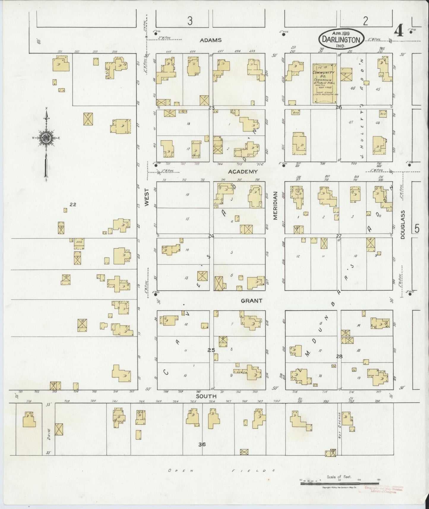 Sanborn Fire Insurance Map from Darlington, Montgomery County, Indiana (1919), Sheet #0004 - Complete Map Set gallery image, historic Sanborn map, vintage wall art, Indiana Indiana