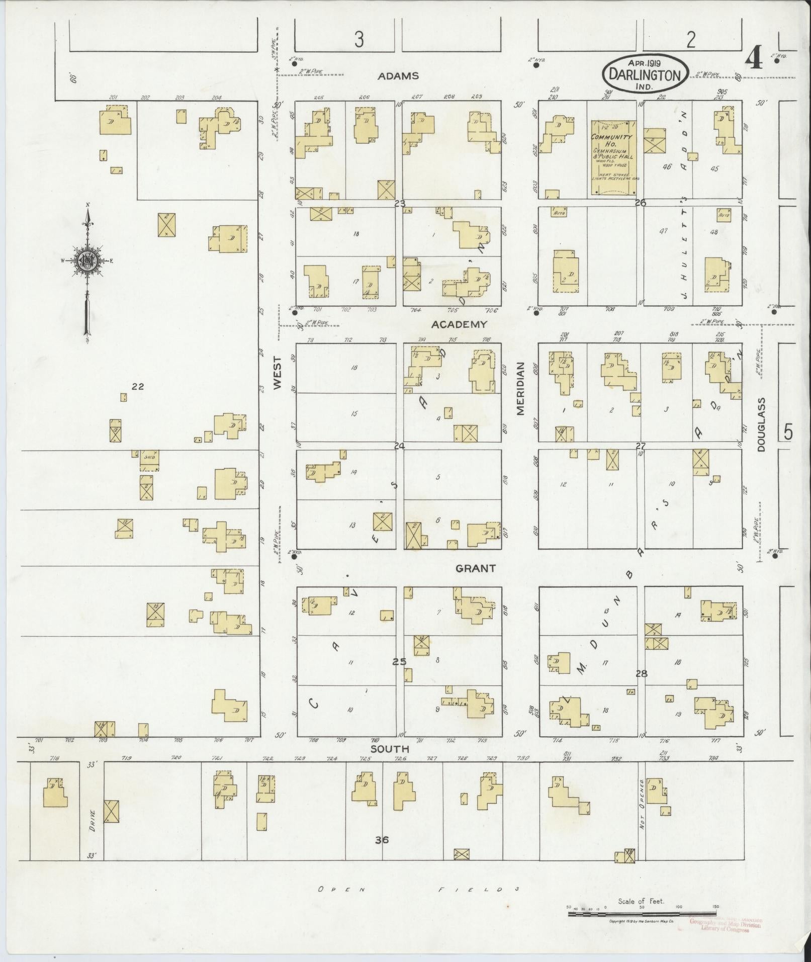 Sanborn Fire Insurance Map from Darlington, Montgomery County, Indiana (1919), Sheet #0004 - Complete Map Set gallery image, historic Sanborn map, vintage wall art, Indiana Indiana