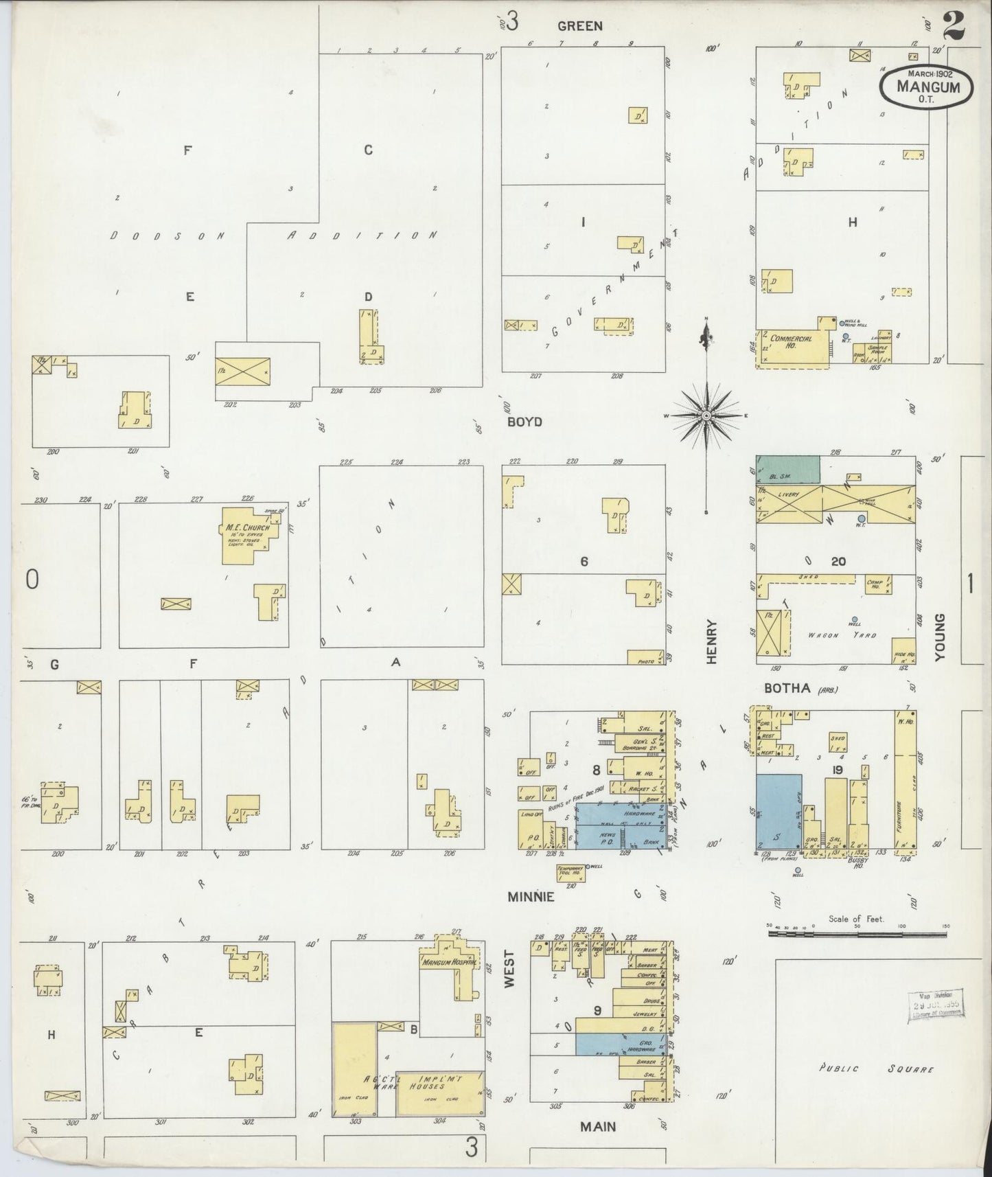 Sanborn Fire Insurance Map from Mangum, Greer County, Oklahoma (1902), Sheet #0002 - Complete Map Set gallery image, historic Sanborn map, vintage wall art, Oklahoma Oklahoma