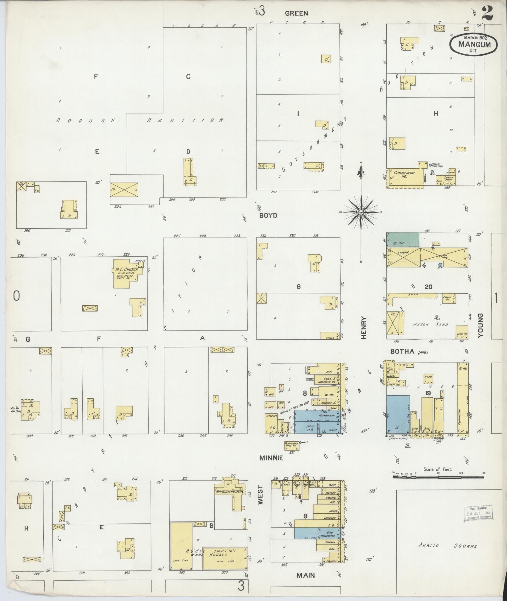 Sanborn Fire Insurance Map from Mangum, Greer County, Oklahoma (1902), Sheet #0002 - Complete Map Set gallery image, historic Sanborn map, vintage wall art, Oklahoma Oklahoma
