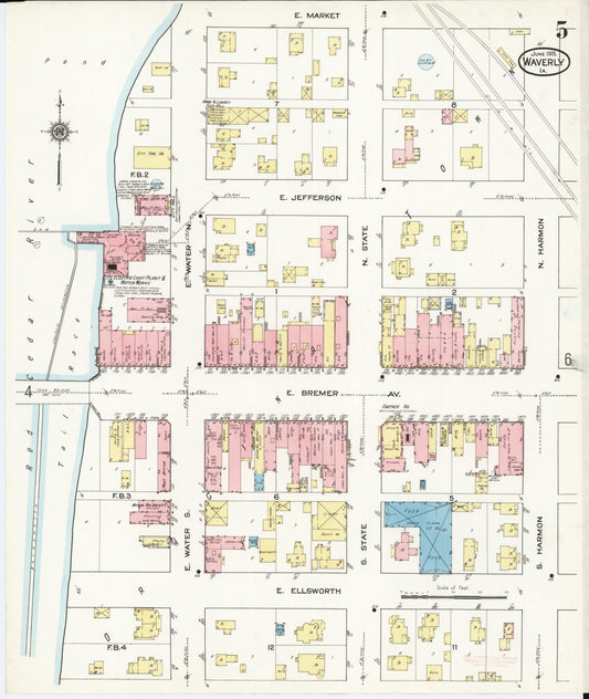 Sanborn Fire Insurance Map from Waverly, Bremer County, Iowa (1915), Sheet #0005 - Historic Sanborn Fire Insurance Map Print, vintage old map wall art
