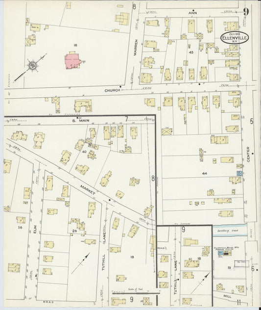 Sanborn Fire Insurance Map from Ellenville, Ulster County, New York (1914), Sheet #0009 - Historic Sanborn Fire Insurance Map Print, vintage old map wall art, antique decor, genealogy gift, New York New York map