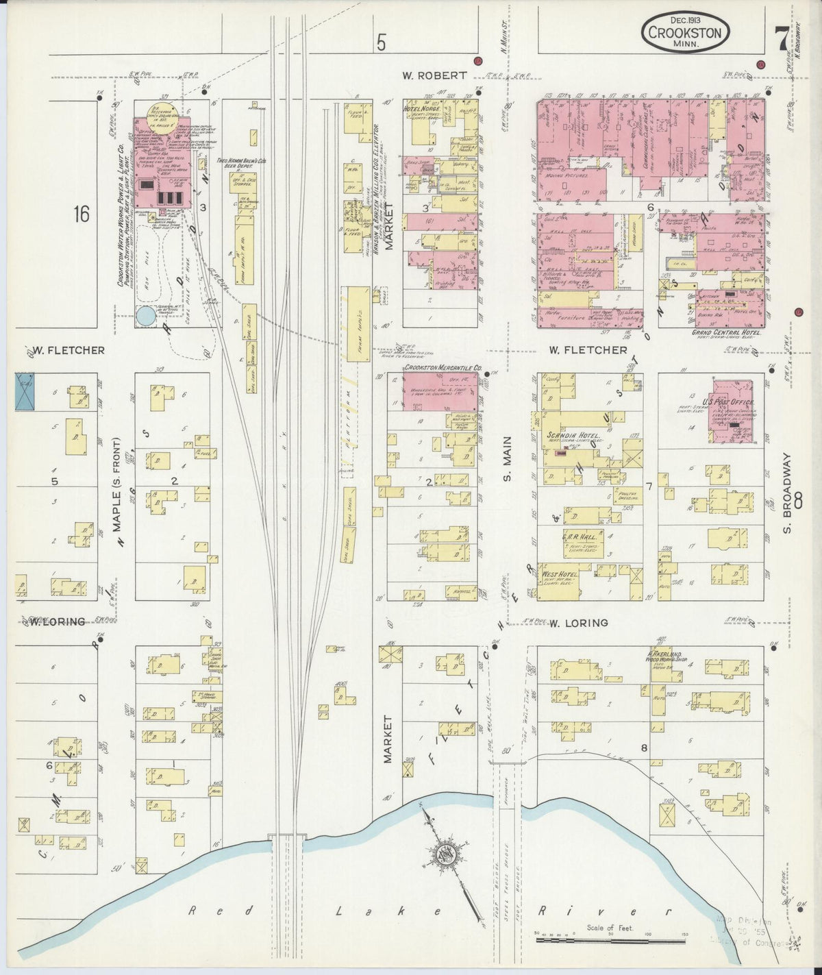 Sanborn Fire Insurance Map from Crookston, Polk County, Minnesota (1913), Sheet #0007 - Historic Sanborn Fire Insurance Map Print, vintage old map wall art, antique decor, genealogy gift, Minnesota Minnesota map